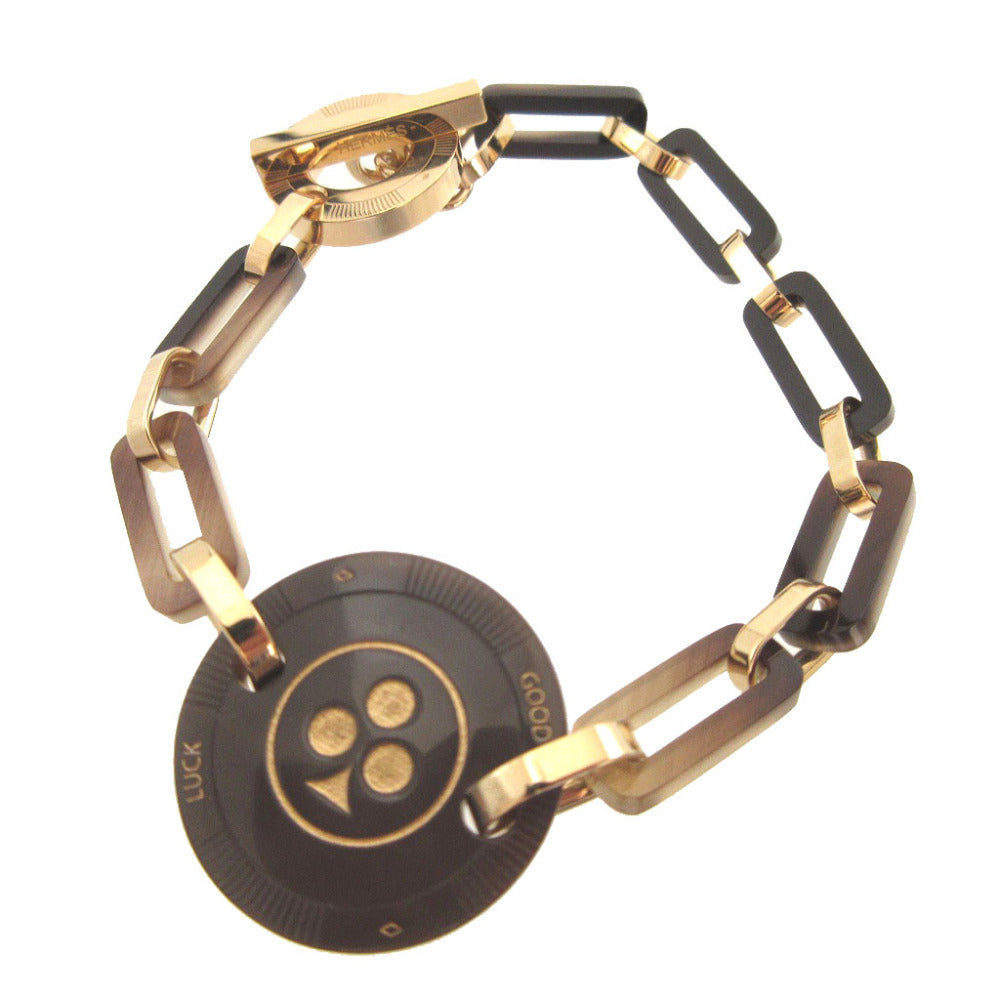 新品同様 エルメス フェット ヴォ ジュ GM クローバー T2 バッファローホーン メタル ブラウン 茶 ブレスレット 0980【中古】HERMES