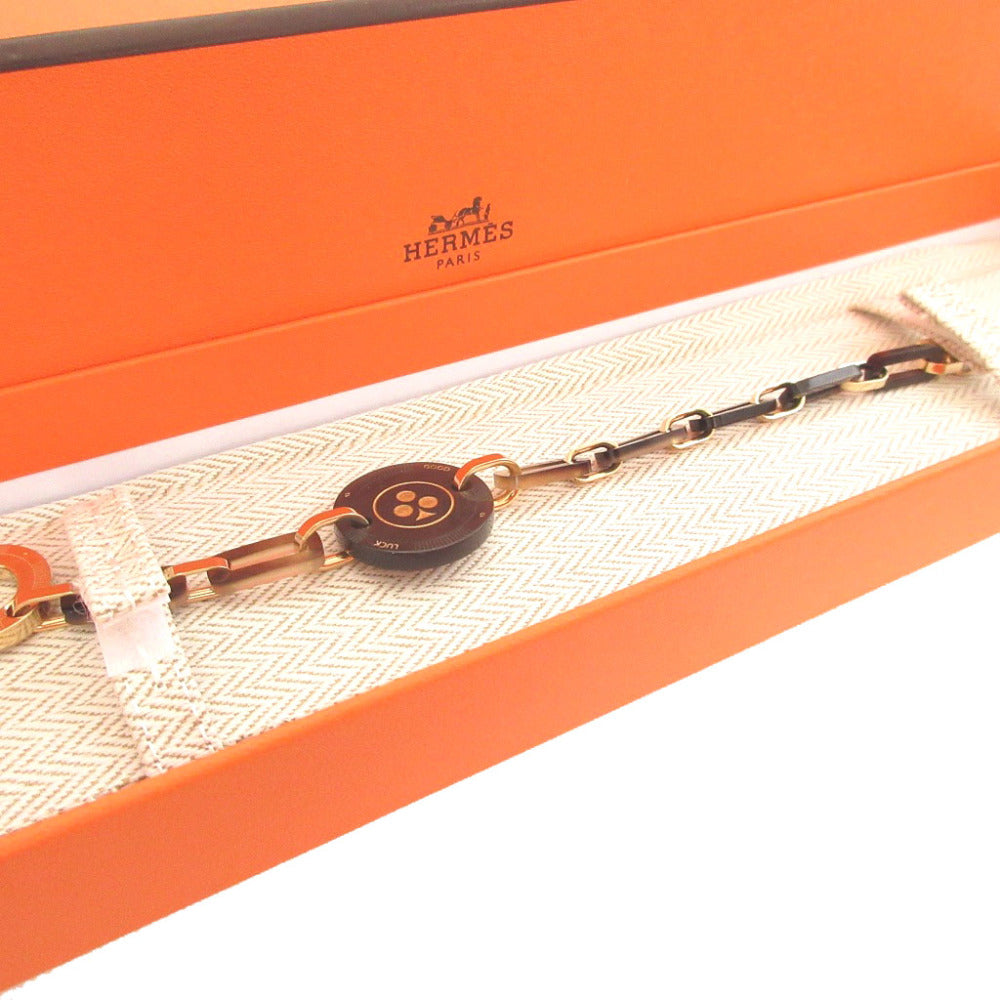 新品同様 エルメス フェット ヴォ ジュ GM クローバー T2 バッファローホーン メタル ブラウン 茶 ブレスレット 0980【中古】HERMES