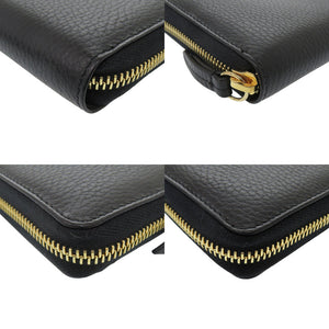 新品同様 グッチ ラウンドファスナー GGマーモント 456117 レザー ブラック 長財布 黒 1001【中古】GUCCI
