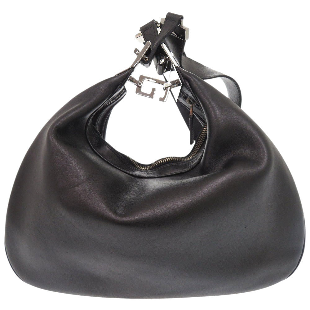美品 グッチ 001 3315 レザー ブラック ショルダーバッグ 黒 1075【中古】GUCCI