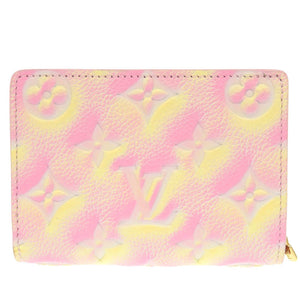 美品 ルイ ヴィトン ポルトフォイユ クレア モノグラムアンプラント M81529 ICチップ ライトピンク イエロー 二つ折り財布 LV 1093【中古】LOUIS VUITTON