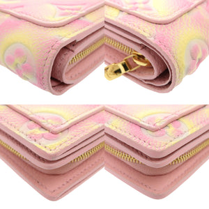 美品 ルイ ヴィトン ポルトフォイユ クレア モノグラムアンプラント M81529 ICチップ ライトピンク イエロー 二つ折り財布 LV 1093【中古】LOUIS VUITTON