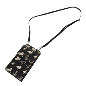 美品 プラダ スマホショルダー マリン柄 カモメ 2ZH068 サフィアーノレザー ブラック ショルダーバッグ 黒 1108【中古】PRADA