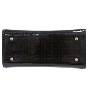 美品 バーバリー チェック柄 エナメル ブラック ハンドバッグ 黒 1194【中古】BURBERRY