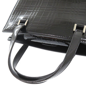 美品 バーバリー チェック柄 エナメル ブラック ハンドバッグ 黒 1194【中古】BURBERRY