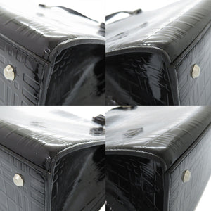 美品 バーバリー チェック柄 エナメル ブラック ハンドバッグ 黒 1194【中古】BURBERRY