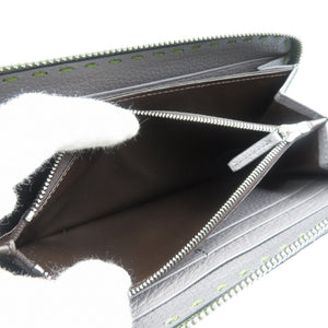未使用 フェンディ セレリア 7M0210 レザー シルバー金具 グリーン ラウンドファスナー 長財布 1254【中古】FENDI