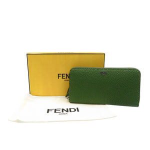 未使用 フェンディ セレリア 7M0210 レザー シルバー金具 グリーン ラウンドファスナー 長財布 1254【中古】FENDI
