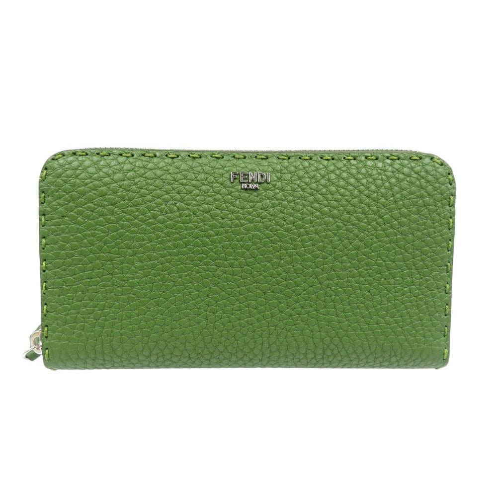 未使用 フェンディ セレリア 7M0210 レザー シルバー金具 グリーン ラウンドファスナー 長財布 1254【中古】FENDI