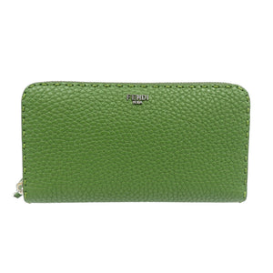 未使用 フェンディ セレリア 7M0210 レザー シルバー金具 グリーン ラウンドファスナー 長財布 1254【中古】FENDI