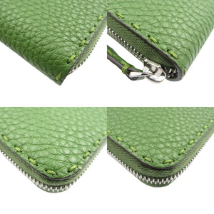 未使用 フェンディ セレリア 7M0210 レザー シルバー金具 グリーン ラウンドファスナー 長財布 1254【中古】FENDI