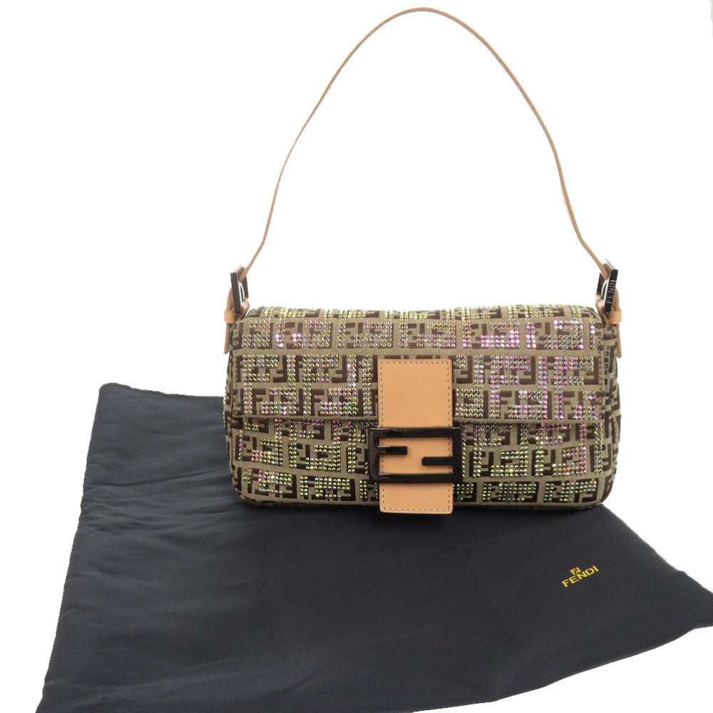 新品同様 フェンディ マンマバケット ズッカ柄 FF金具 8BR000 キャンバス ストーン ベージュ ワンショルダーバッグ 1264【中古】FENDI