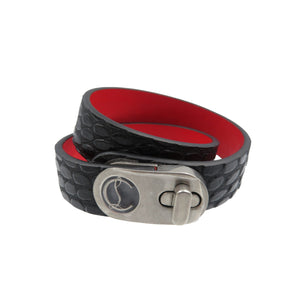 未使用 クリスチャンルブタン エリサ ブレスレット ダブル15 3205086 カーフ メタル ブラック シルバー ブレスレット 1284【中古】Christian Louboutin