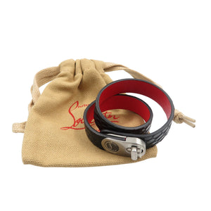 未使用 クリスチャンルブタン エリサ ブレスレット ダブル15 3205086 カーフ メタル ブラック シルバー ブレスレット 1284【中古】Christian Louboutin