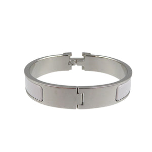 美品 エルメス クリッククラック PM メタル シルバー ホワイト バングル 1287【中古】HERMES