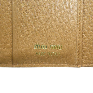 未使用 ミュウミュウ 5MH040 コンパクトウォレット レザー ゴールド金具 キャメル ブラウン 三つ折り財布 1298【中古】MIU MIU