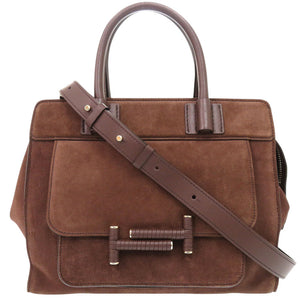 美品 トッズ ダブルT スウェード レザー ブラウン 2WAY ハンドバッグ ショルダーバッグ 茶 1307【中古】TOD’S