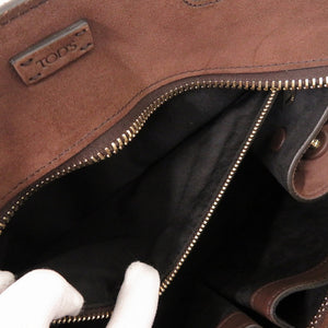 美品 トッズ ダブルT スウェード レザー ブラウン 2WAY ハンドバッグ ショルダーバッグ 茶 1307【中古】TOD’S