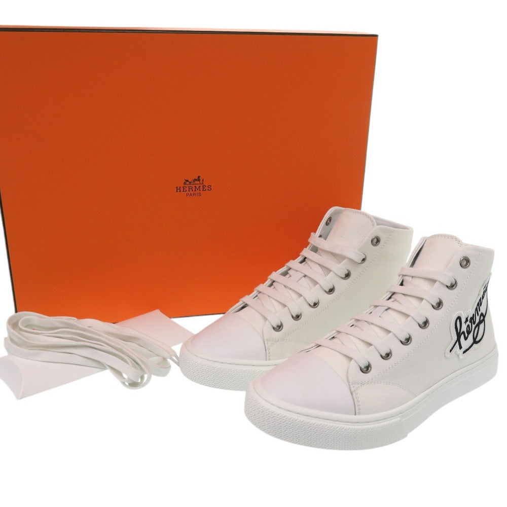 未使用品 エルメス イリコ ハイカット スニーカー 241178Z Illico 刺繍 パッチ コットンキャンバス ホワイト 1316【中古】HERMES