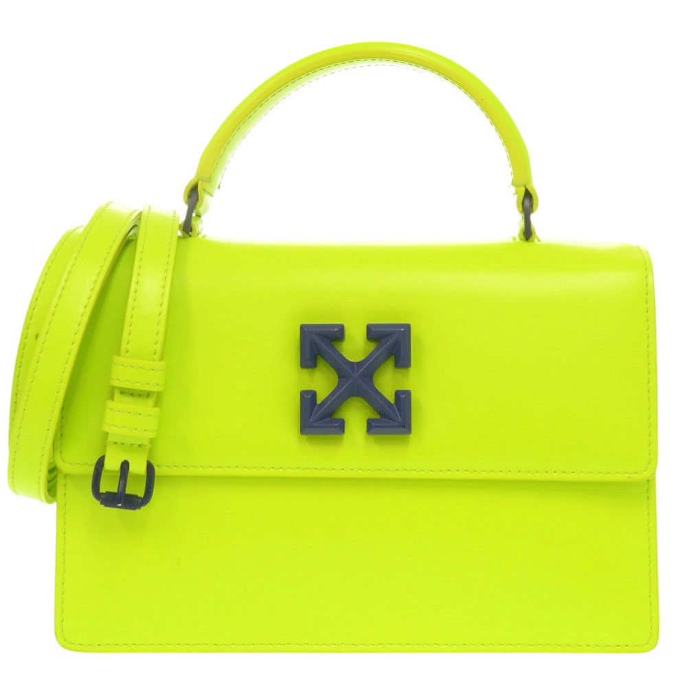 美品 オフホワイト ジットニー レザー イエローグリーン 2WAY ハンドバッグ ショルダーバッグ 黄緑 1336【中古】OFF-WHITE