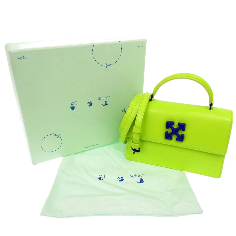 美品 オフホワイト ジットニー レザー イエローグリーン 2WAY ハンドバッグ ショルダーバッグ 黄緑 1336【中古】OFF-WHITE