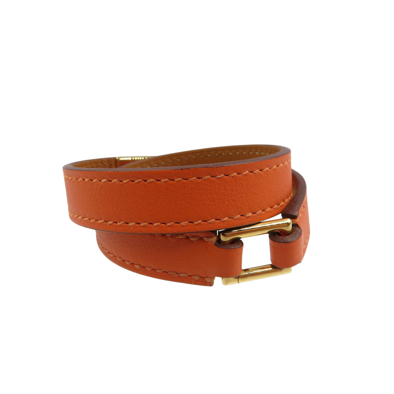 未使用 エルメス リヴァル ドゥブルトゥール U刻印 ヴォースイフト オレンジ 2連 ブレスレット 1342【中古】HERMES