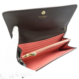 未使用 サルヴァトーレフェラガモ レザー ダークブラウン チェーンウォレット 長財布 1394【中古】Salvatore Ferragamo