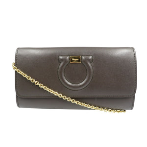 未使用 サルヴァトーレフェラガモ レザー ダークブラウン チェーンウォレット 長財布 1394【中古】Salvatore Ferragamo