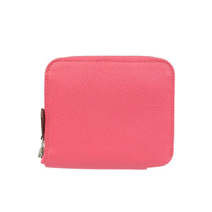 美品 エルメス アザップ コンパクト シルクイン X刻印 ヴォーエプソン シルバー金具 ローズアザレ コインケース 二つ折り財布 1395【中古】HERMES