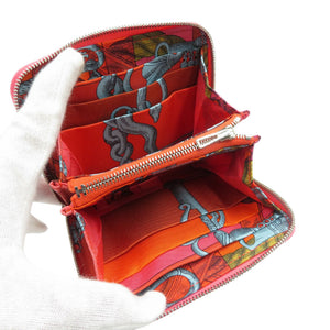 美品 エルメス アザップ コンパクト シルクイン X刻印 ヴォーエプソン シルバー金具 ローズアザレ コインケース 二つ折り財布 1395【中古】HERMES