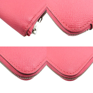 美品 エルメス アザップ コンパクト シルクイン X刻印 ヴォーエプソン シルバー金具 ローズアザレ コインケース 二つ折り財布 1395【中古】HERMES