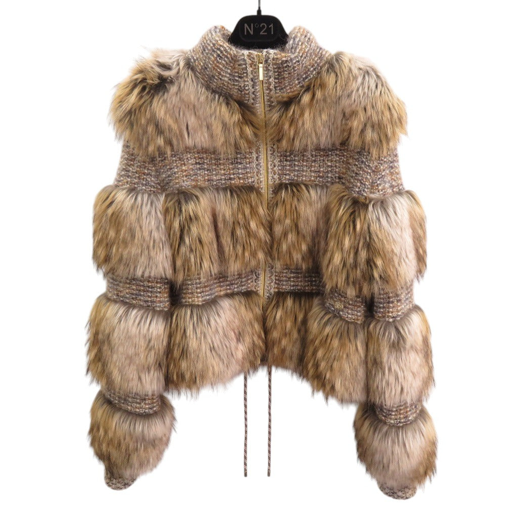 新品同様 シャネル ツイード P60098K07871 カシミヤ モヘア ベージュ ファーブルゾン 1397【中古】CHANEL