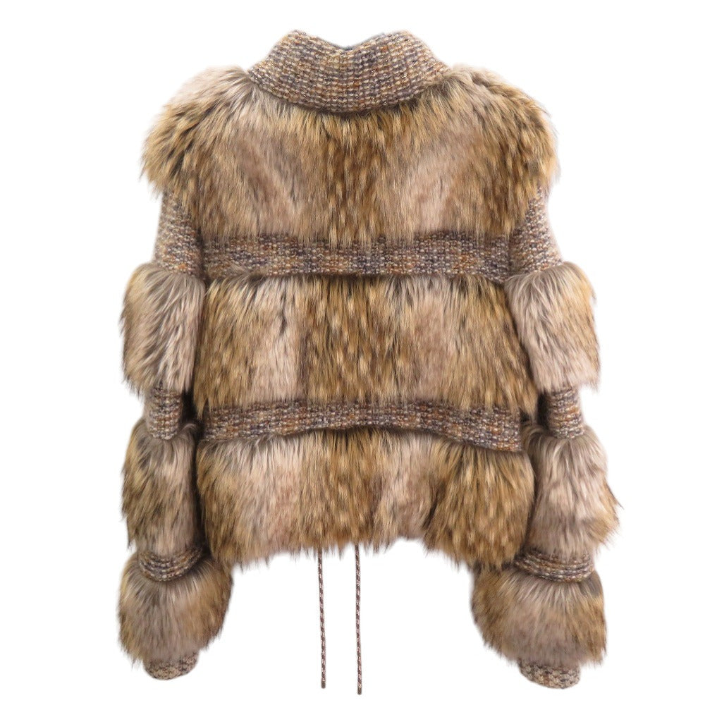 新品同様 シャネル ツイード P60098K07871 カシミヤ モヘア ベージュ ファーブルゾン 1397【中古】CHANEL