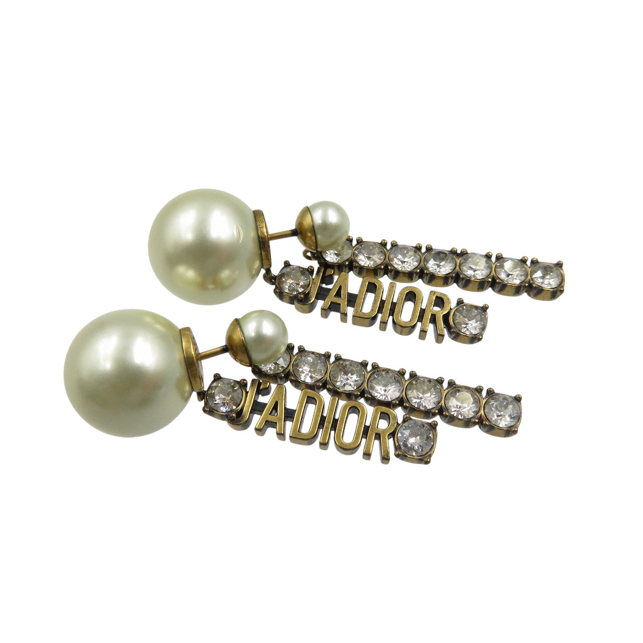 新品同様 クリスチャンディオール J'ADIOR パール ラインストーン ゴールド ホワイト ピアス 1404【中古】Christian Dior