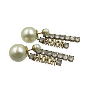 新品同様 クリスチャンディオール J'ADIOR パール ラインストーン ゴールド ホワイト ピアス 1404【中古】Christian Dior