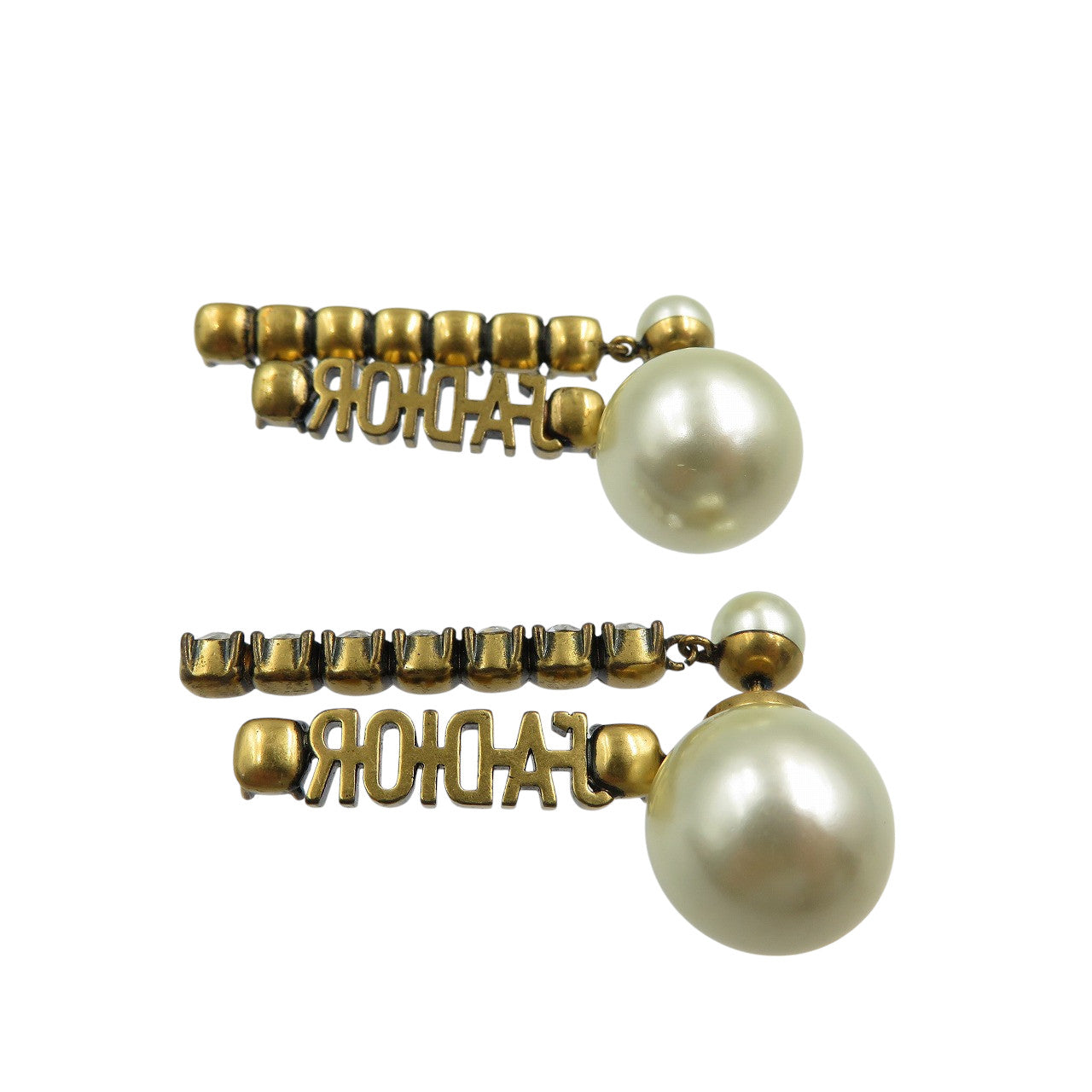 新品同様 クリスチャンディオール J'ADIOR パール ラインストーン ゴールド ホワイト ピアス 1404【中古】Christian Dior