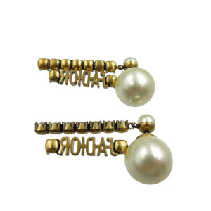 新品同様 クリスチャンディオール J'ADIOR パール ラインストーン ゴールド ホワイト ピアス 1404【中古】Christian Dior