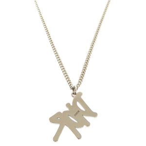 美品 クリスチャンディオール × ショーン ステューシー ロゴ N1386HOMMT メタル ストーン レッド シルバー ネックレス 1446【中古】Christian Dior