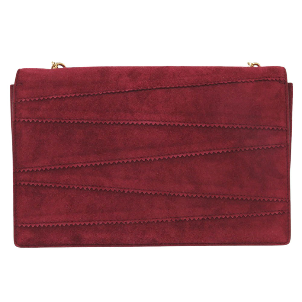 美品 サルヴァトーレフェラガモ ヴァラ リボン スエード ボルドー チェーンショルダーバッグ 1461【中古】Salvatore Ferragamo