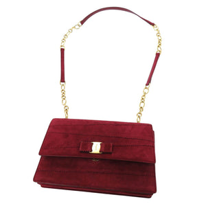 美品 サルヴァトーレフェラガモ ヴァラ リボン スエード ボルドー チェーンショルダーバッグ 1461【中古】Salvatore Ferragamo