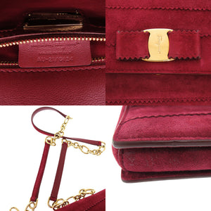美品 サルヴァトーレフェラガモ ヴァラ リボン スエード ボルドー チェーンショルダーバッグ 1461【中古】Salvatore Ferragamo