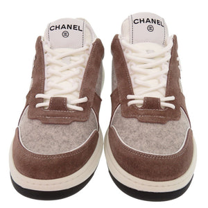 新品同様 シャネル ココマーク ウール スウェード サイズ38 ブラウン グレー スニーカー 1520【中古】CHANEL