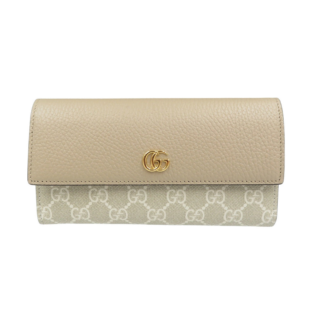 未使用 グッチ プチマーモント ダブルG バイカラー コンチネンタルウォレット 456116 GGスプリームキャンバス レザー ベージュ 長財布 1593【中古】GUCCI
