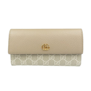 未使用 グッチ プチマーモント ダブルG バイカラー コンチネンタルウォレット 456116 GGスプリームキャンバス レザー ベージュ 長財布 1593【中古】GUCCI