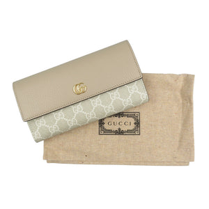 未使用 グッチ プチマーモント ダブルG バイカラー コンチネンタルウォレット 456116 GGスプリームキャンバス レザー ベージュ 長財布 1593【中古】GUCCI