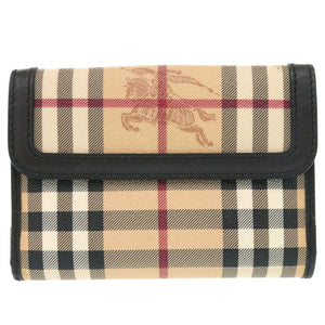 美品 バーバリー チェック PVC レザー ベージュ 二つ折り財布 0024【中古】BURBERRY