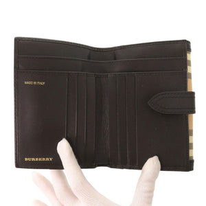 美品 バーバリー チェック PVC レザー ベージュ 二つ折り財布 0024【中古】BURBERRY