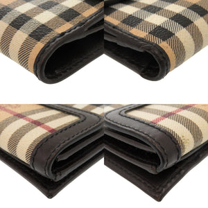 美品 バーバリー チェック PVC レザー ベージュ 二つ折り財布 0024【中古】BURBERRY