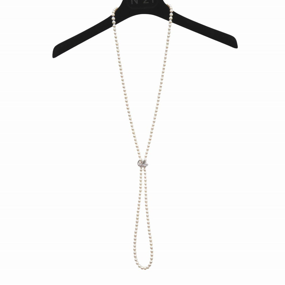 美品 アコヤ真珠7-7.5mm 120cm ロングネックレス アコヤパール シルバー 留め具付き 0039【中古】レディース