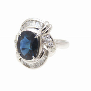 美品 ブルーサファイア3.55ct ダイヤ1.01ct Pt900 リング 指輪 プラチナ ダイヤモンド 12.5号 0040【中古】レディース